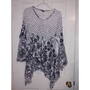 Dor Dor Couture Black & White Sheer Asymmetrical Tunic Large